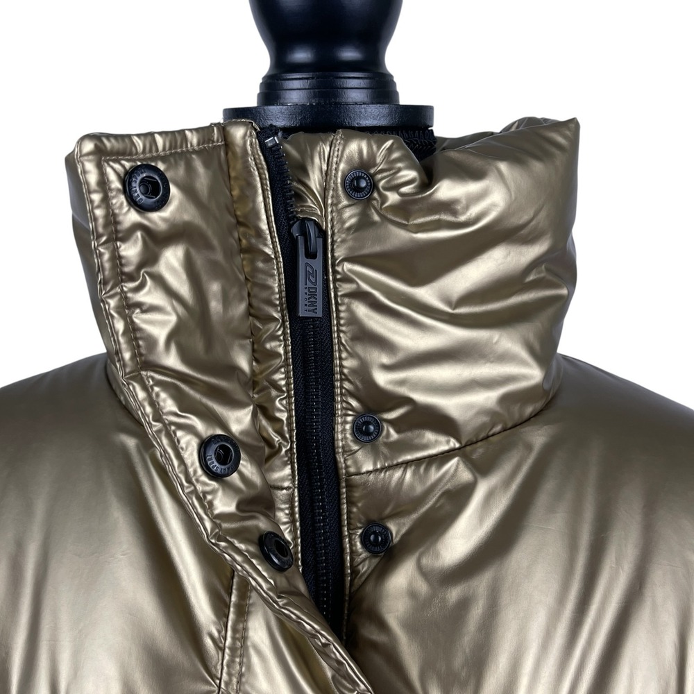 DKNY Sport Women's Puffer Jacket Large Metallic Gold Cropped Carrying Straps - Picture 4 of 14